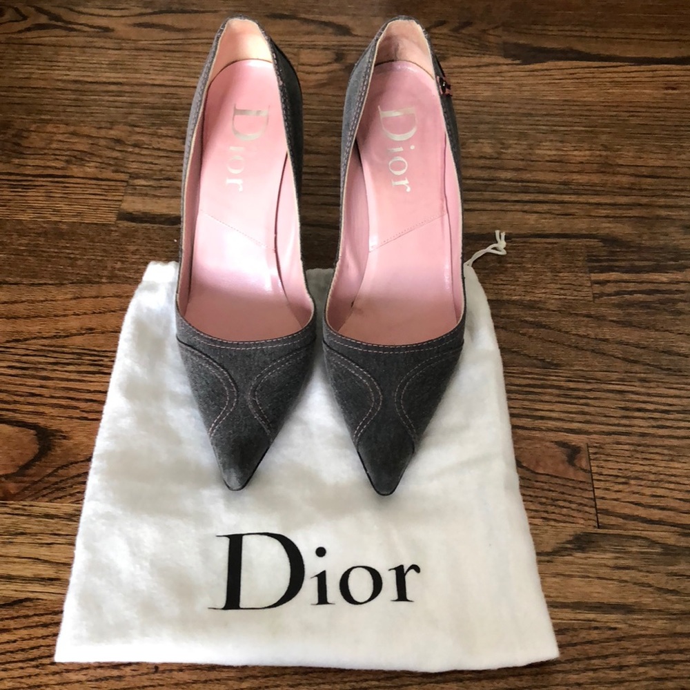 Dior Grey w/ Pink Stitching Pumps